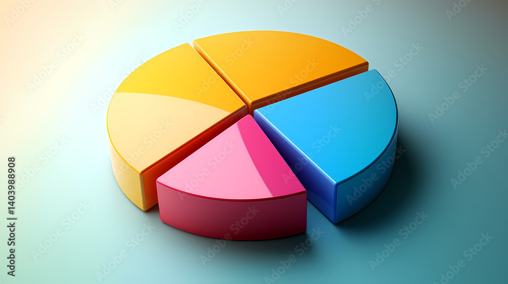 Obraz premium Pie chart depicting market share distribution, vibrant color contrast, 3d shadow effect, concise legend. Shadowed Legend. Illustration