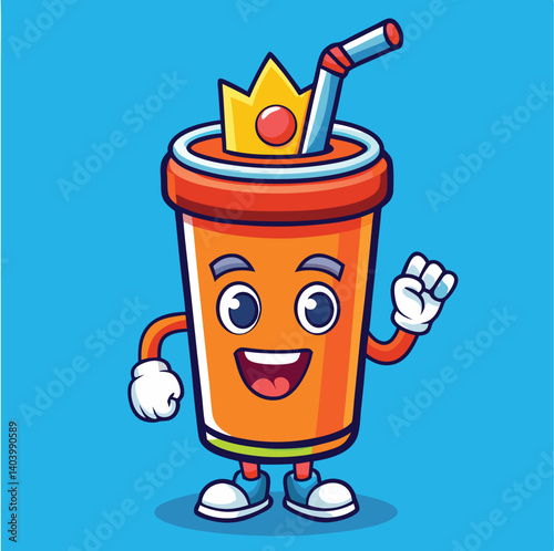 Cartoon Character Illustration Of Happy Drink With Crown And Okay Hand Sign
