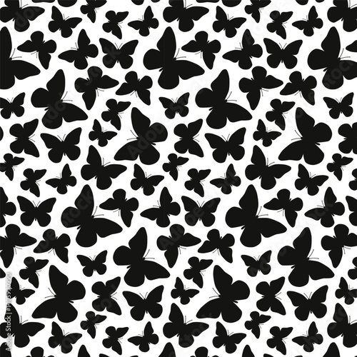 Seamless pattern with butterflies. Black and white vector background. Print for printing on fabric, packaging, textiles, wallpaper, covers, paper and hometextiles. Universal animalistic design.