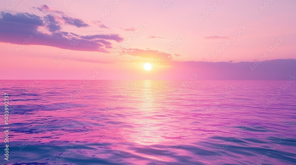 Fototapeta premium Sunset over a tranquil ocean, vibrant hues of pink and purple