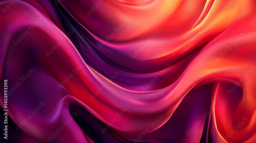 Fototapeta premium Vibrant red satin fabric with rich flowing folds. Bewitched Fabric. Illustration