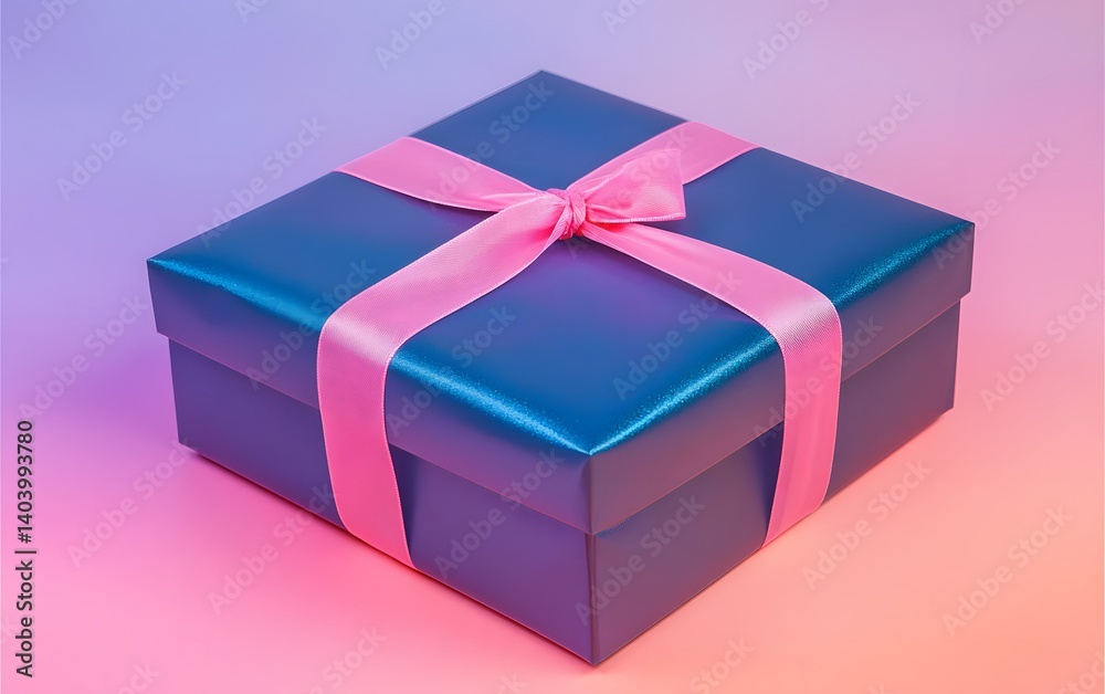 Elegant Blue Gift Box with Pink Ribbon Studio Shot Elegant Blue Gift Box with Pink Ribbon Studio Shot