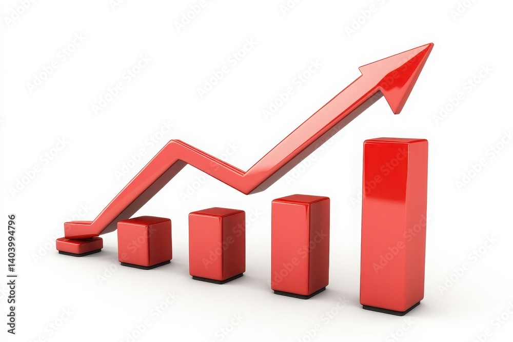 Red graph showing growth on white background Red graph showing growth on white background