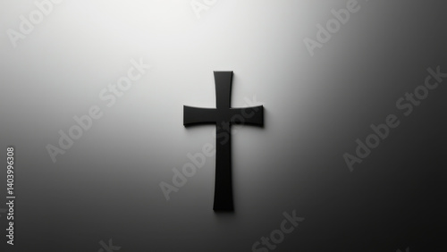 A Christian cross in a dark environment, highlighted by light.