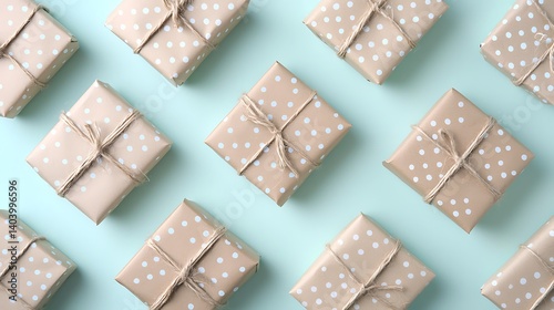 Wallpaper Mural Delightful Wrapped Gifts with White Dots on Soft Blue Background Torontodigital.ca