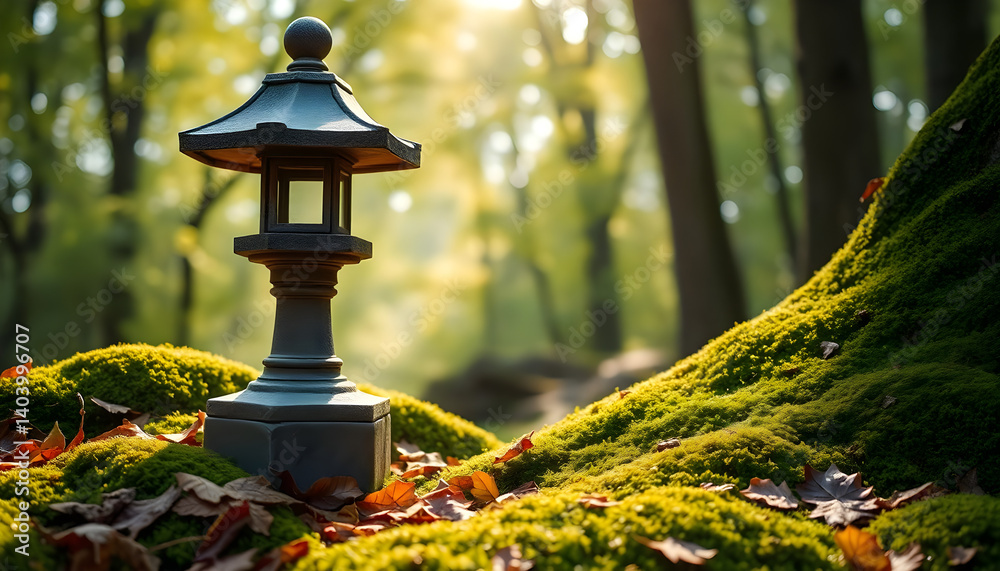 Fototapeta premium small lantern sitting on top of a lush green field