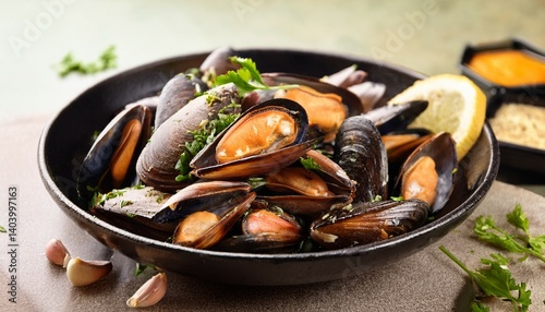 fried mussel meat with garlic
