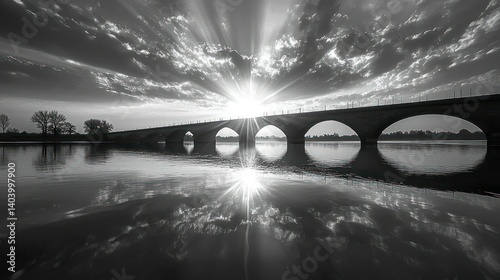 Serene Sunrise over Arch Bridge Reflection