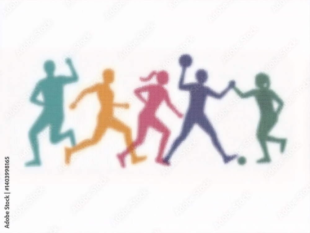 Silhouetted Figures in Motion Representing Sports and Active Play on White Blurred Background Silhouetted Figures in Motion Representing Sports and Active Play on White Blurred Background
