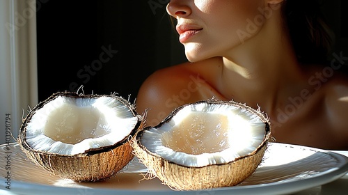 Tropical Delight: Sun-Kissed Skin and Fresh Coconuts