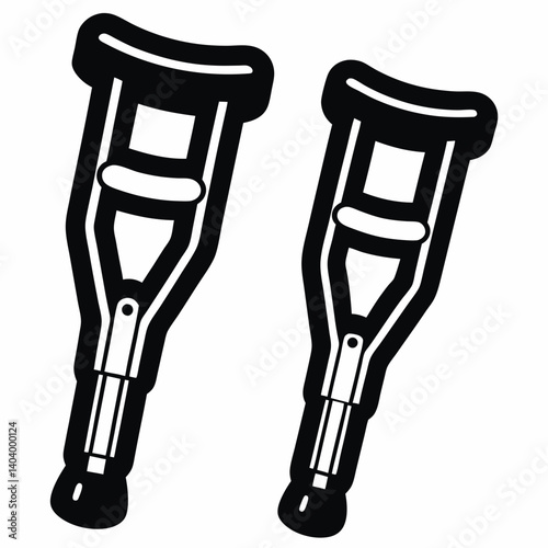 Crutches icon in black and white silhouette