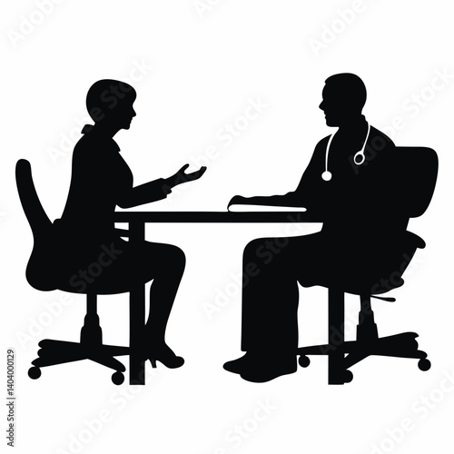 Patient talking with doctor during medical consultation icon
