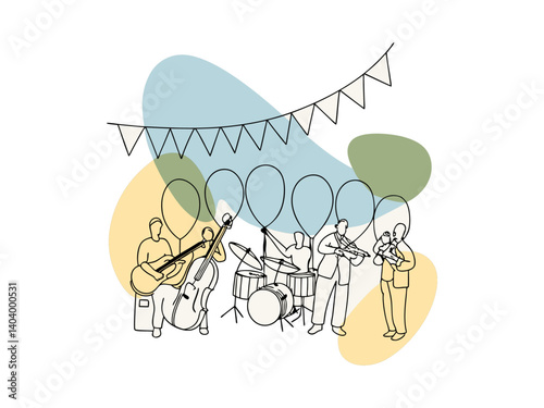 Diverse musicians celebrating International Music Day on a stage., Music Day, A vibrant illustration showcasing International Music Day.