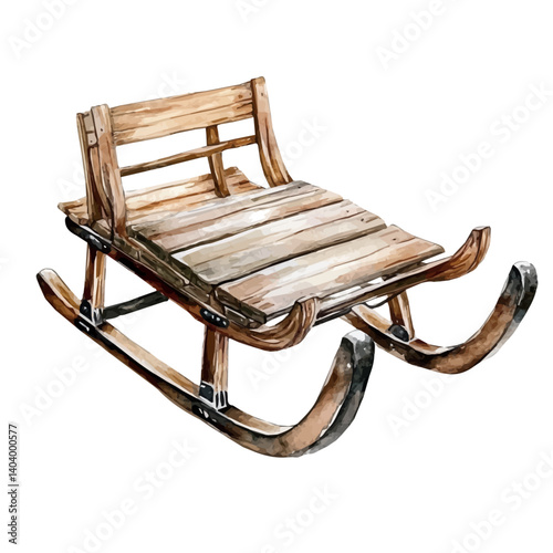 watercolor of Classic Wooden Sled With Iron Runners, vector, isolated on a white background.