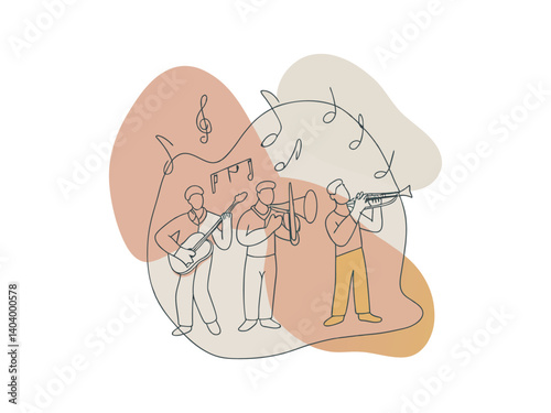 Diverse musicians celebrating International Music Day on a stage., Music Day, A vibrant illustration showcasing International Music Day.