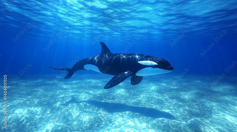 Fototapeta premium Orca with Ocean Waves Border Frame and Copy Space for World Wildlife Day Marine Conservation