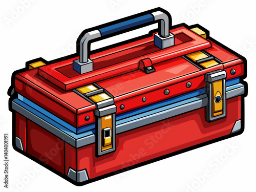 A high-quality vector illustration of a sturdy red toolbox with multiple compartments, isolated on a white background, detailed and realistic