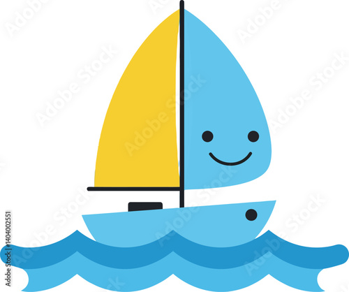 Cheerful sailboat with a smiling face in a flat, colorful style vector art