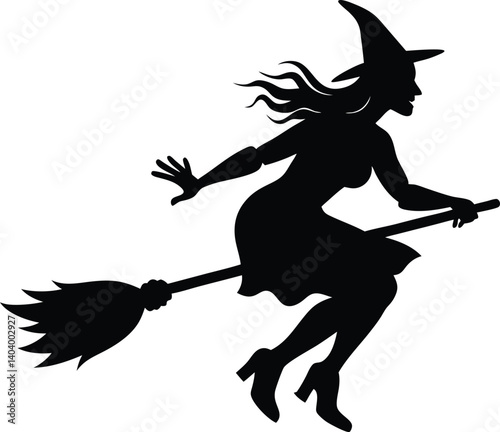 a witch flying on a broomstick silhouette