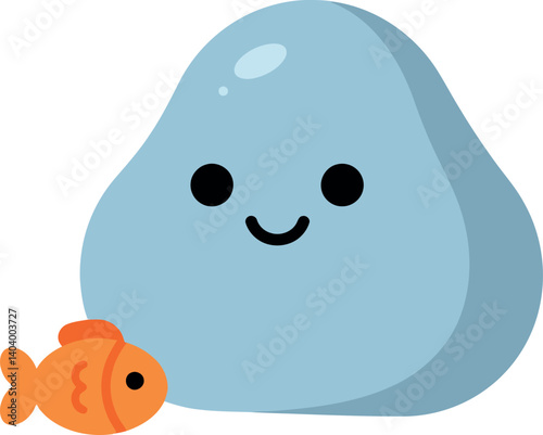 Cute blue blob character with a friendly smile and a small orange fish vector art