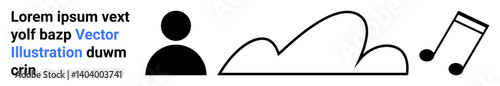 Minimalist user profile icon, cloud, and music note combination. Ideal for streaming service, media platform, cloud storage, entertainment app, user interface, digital branding and simple landing