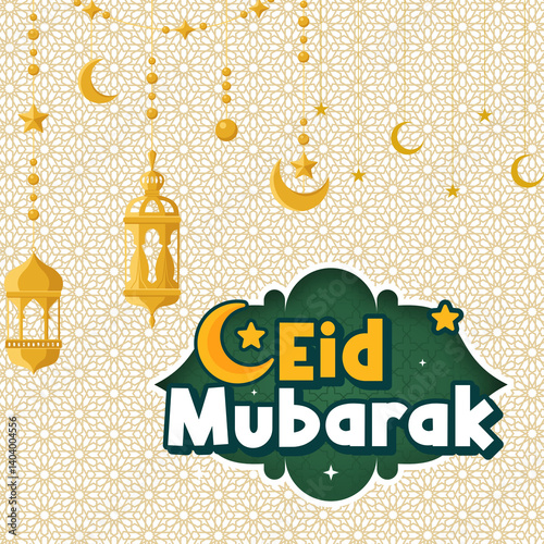 Eid Mubarak- Typography Eid Mubarak, text Calligraphy, premium vector illustration with luxury design.