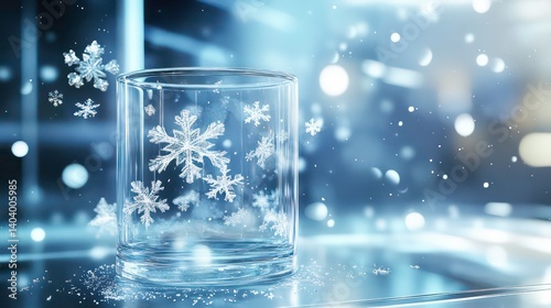 Wallpaper Mural Empty glass with snowflakes inside on a blurred winter background. Torontodigital.ca