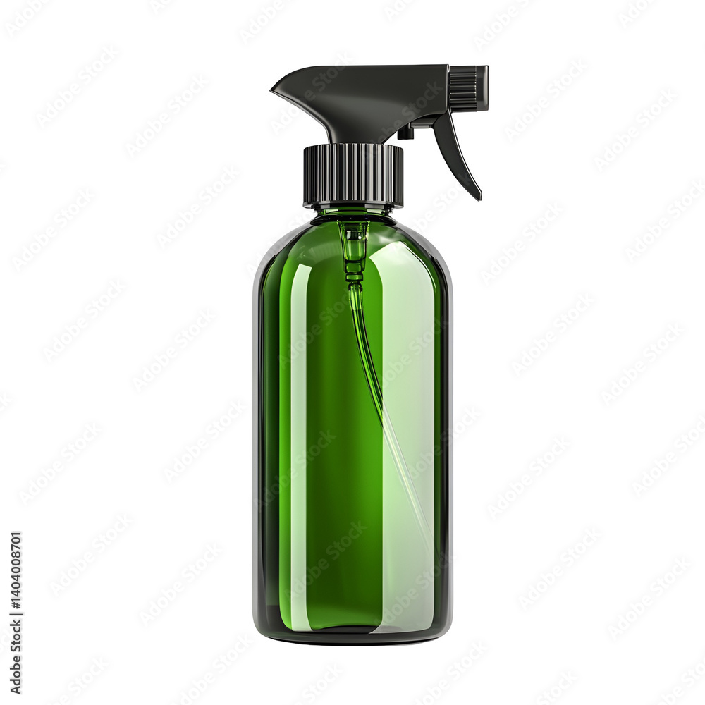 Green Spray Bottle with Trigger Cap Designed for Household Cleaning Solutions on a Transparent Background Green Spray Bottle with Trigger Cap Designed for Household Cleaning Solutions on a Transparent Background