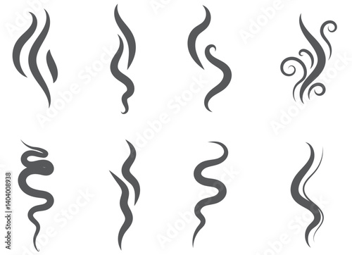 Smells line hot air icon set, hot aroma, smells or fumes.