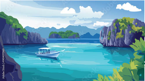 Island Hopping in the Philippines with Palm Trees.eps