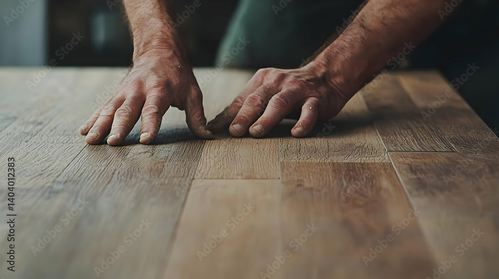 Close Up Of Man Hands Over Wooden Table Showing Grain And Brown Surface Close Up Of Man Hands Over Wooden Table Showing Grain And Brown Surface
