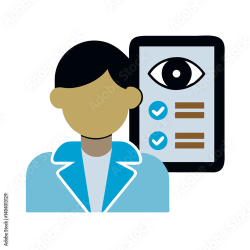 Optometrist with vision test chart in minimal style