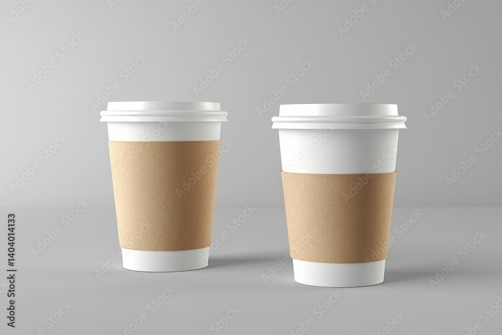 Two Coffee Cups with Sleeves Mockup for Branding and Presentation