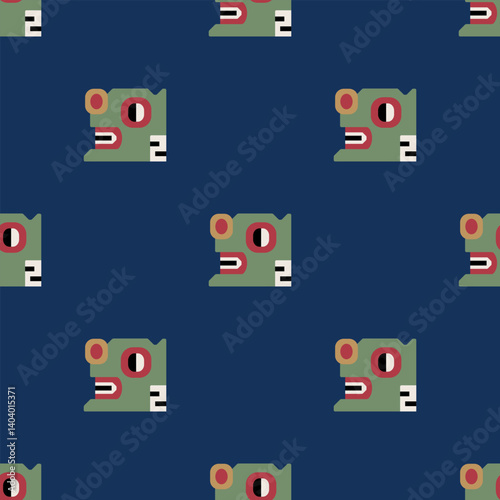 Seamless ethnic pattern with jaguar heads. Native American animal design from ancient Peru. 