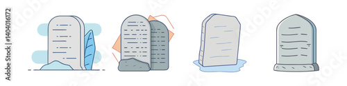 Ancient stone tablets collection, set of 4 religious law icons in SVG format, biblical commandments stone slabs, historical scripture monuments