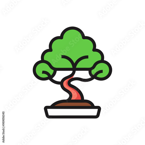 bonsai tree doodle icon vector illustration on transparent background