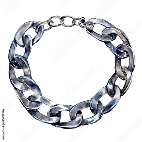 Chunky Silver Necklace With Oversized Links, watercolor vector, isolated on a white background.