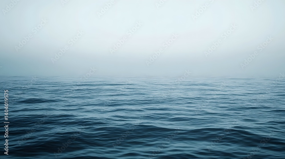 Fototapeta premium Foggy ocean view with water surface and hazy sky.