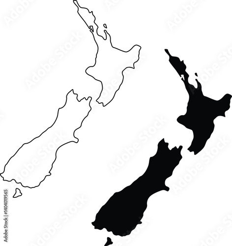 New Zealand Map Silhouette Flat and Outline Design