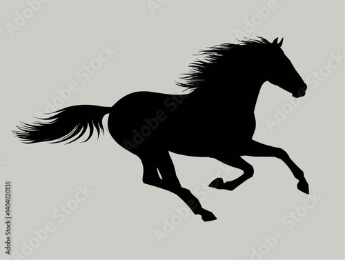 Running Horse, Black and White Silhouette

