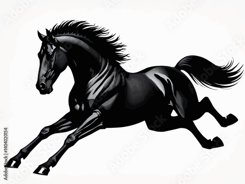 Running Horse, Black and White Silhouette


