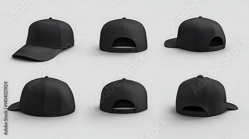 Black baseball cap mockups on gray background
