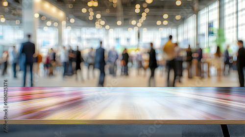 Blurred Background of Business People Interacting in a Bright Modern Hall