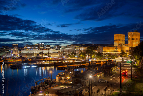 Mesmerizing Oslo Aker Brygge  at Night with Yachts