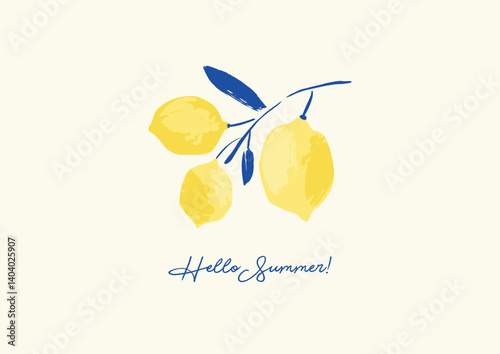 Hello summer. Vector illustration of abstract lemons. Design for poster, card, flyer, cover and other