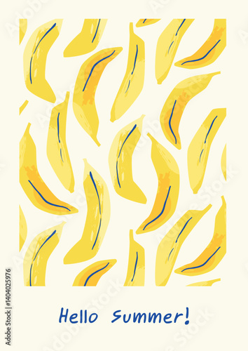 Hello summer. Vector illustration of abstract bananas. Design for poster, card, flyer, cover and other