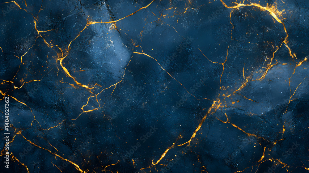 Fototapeta premium A stunning blue and gold marble texture with intricate vein patterns, creating a luxurious and elegant background.