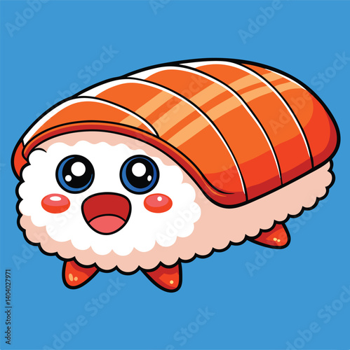 Cheerful Cartoon Sushi Character Illustration On A Vibrant Blue Background Design