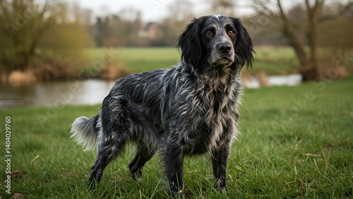 A beautiful portrait of a Blue Picardy Spaniel, showcasing its distinctive coat and graceful demeanor