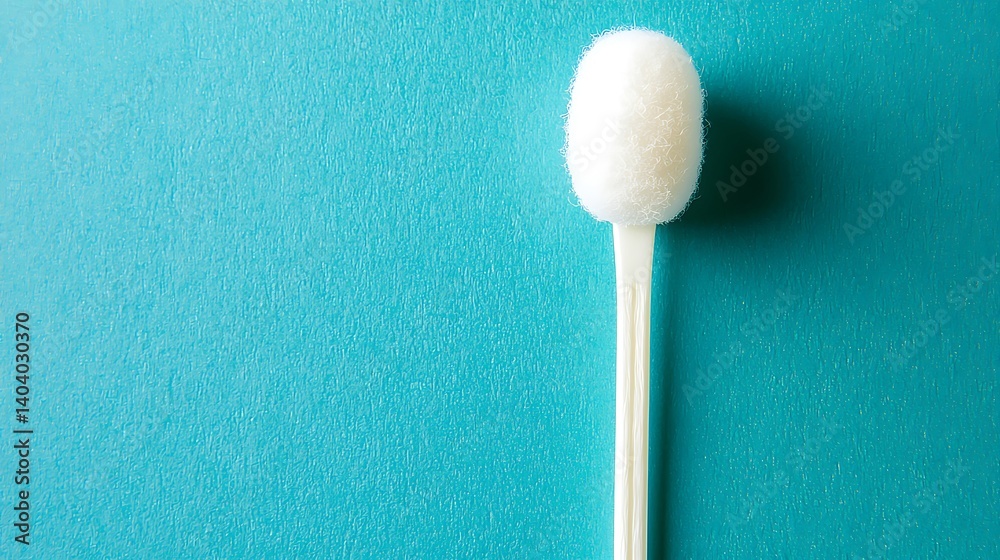 Close-Up of a Cotton Swab on a Bright Teal Background Surface Close-Up of a Cotton Swab on a Bright Teal Background Surface